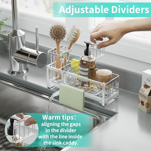 HapiRm Sponge Holder for Kitchen Sink - Self-draining Sink Caddy with Brush Holder and Dishcloth Holder, Stainless Steel Kitchen Organizer - Silver - Image 4