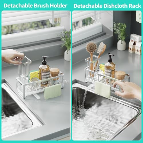 HapiRm Sponge Holder for Kitchen Sink - Self-draining Sink Caddy with Brush Holder and Dishcloth Holder, Stainless Steel Kitchen Organizer - Silver - Image 3
