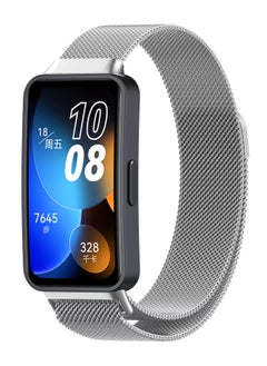 Generic Replacement Band for Huawei Band 8/Honor Band 8 Band Magnetic Stainless Steel Strap Loop Watch Band Sports Straps (Silver)  - Image 1