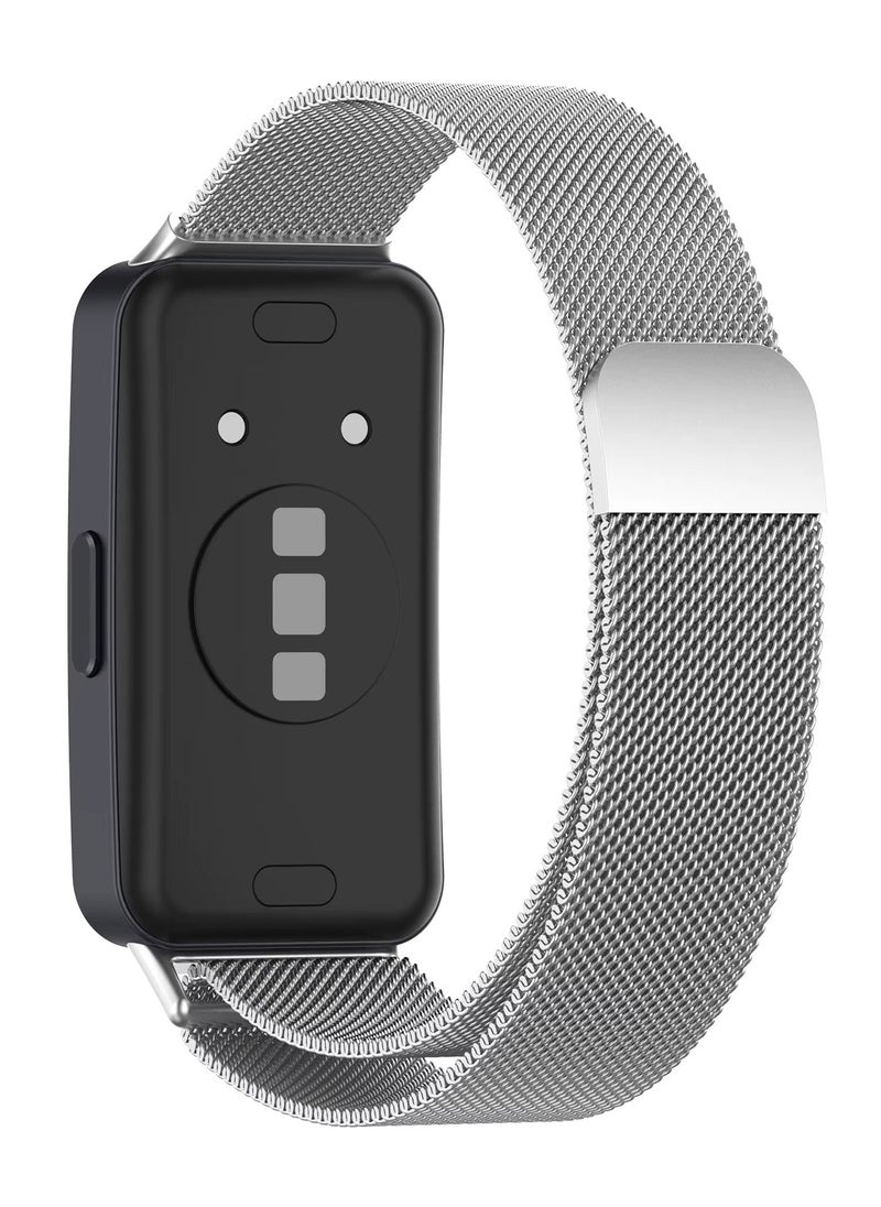 Generic Replacement Band for Huawei Band 8/Honor Band 8 Band Magnetic Stainless Steel Strap Loop Watch Band Sports Straps (Silver)  - Image 2