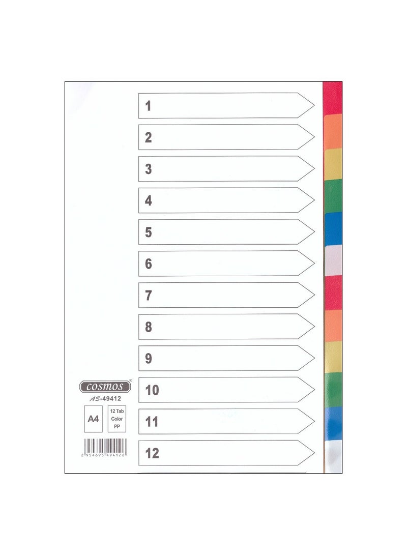 COSMOS PVS INDEX DIVIDER 12 COLOR TABS WITHOUT NUMBER. 1X20PCS