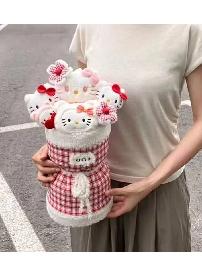 هالو كيتي دمية باقة زهور 30 سم، ألعاب قطيفة على شكل باقة زهور لطيفة مصنوعة يدويًا، لعبة باقة زهور محشوة ناعمة على شكل حيوان، هدية لعيد الميلاد، حفل توديع العزوبية، حفل التخرج