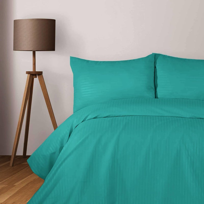Aristocrat 3-Piece Stripe Microfiber Duvet Cover Set | Single | Includes 1 Duvet Cover (160x220cm) & 2 Pillowcases (53x75+15cm) | Ultra Soft, Breathable & Wrinkle Resistant |teal - Image 1