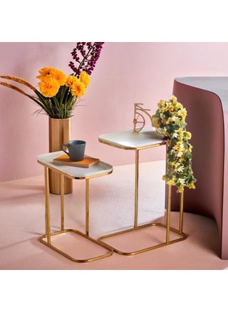 FUFU HANDICRAFT Coffee Table for Sofa Side Bed Side Drawing Room or Bedroom with Iron Frame and Handmade Rectangular Sofa Side Table with Premium Wood Top Gold White - pzsku/ZDD203655DA85E5E5FB95Z/45/1745820812/a62c1092-18d4-4130-81e6-c96a80e92791