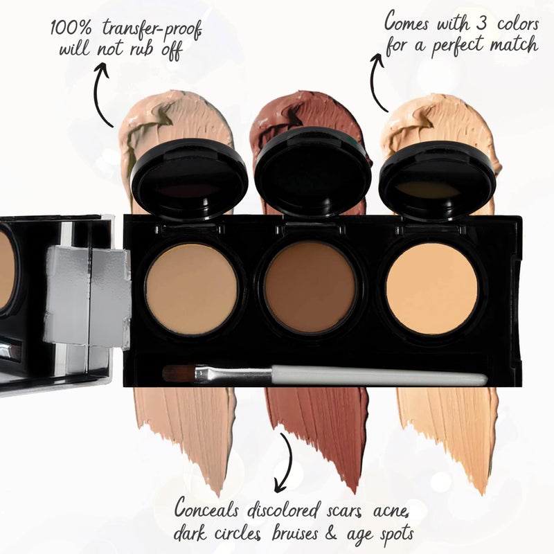 dermaflage Full Coverage Concealer Palette, Waterproof Concealer Cream, 3 Colors + Brush, by Dermaflage - Image 2