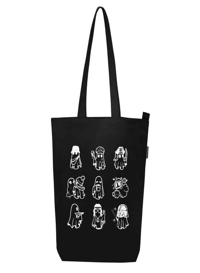 earthsave Canvas Tote Bag for Women | Printed Tote Bag for Girls with Zip | Multi-Purpose Bag | Shopping Bag, Office Bag, College Bag | Cute Tote Bag for Girls (Black - Ghost) - Image 1