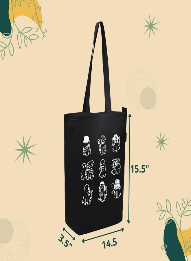 earthsave Canvas Tote Bag for Women | Printed Tote Bag for Girls with Zip | Multi-Purpose Bag | Shopping Bag, Office Bag, College Bag | Cute Tote Bag for Girls (Black - Ghost) - Image 5