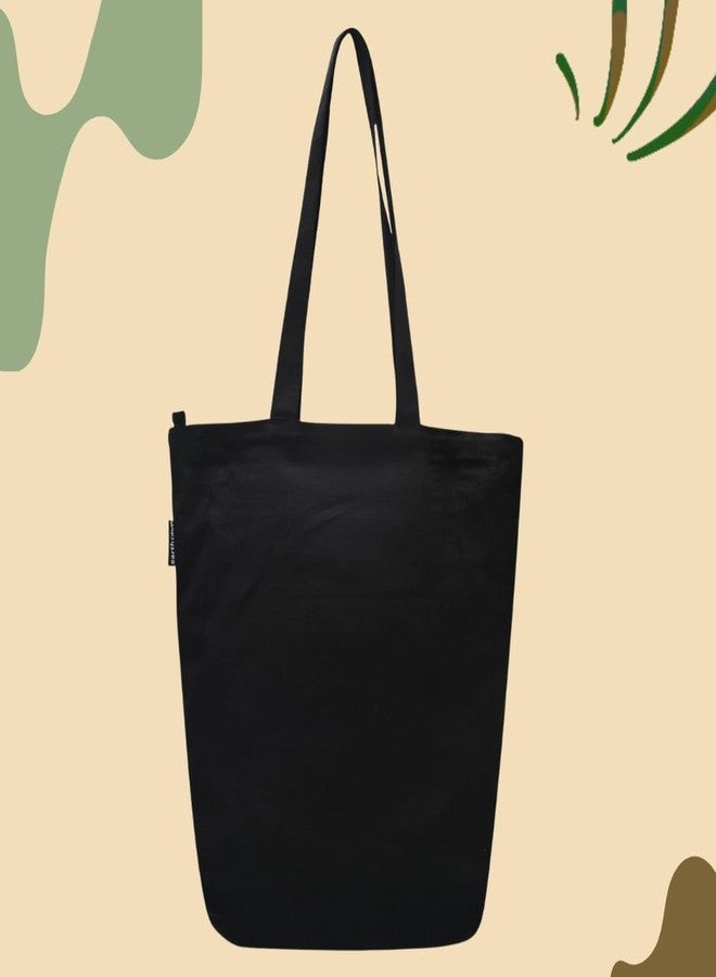 earthsave Canvas Tote Bag for Women | Printed Tote Bag for Girls with Zip | Multi-Purpose Bag | Shopping Bag, Office Bag, College Bag | Cute Tote Bag for Girls (Black - Ghost) - Image 2