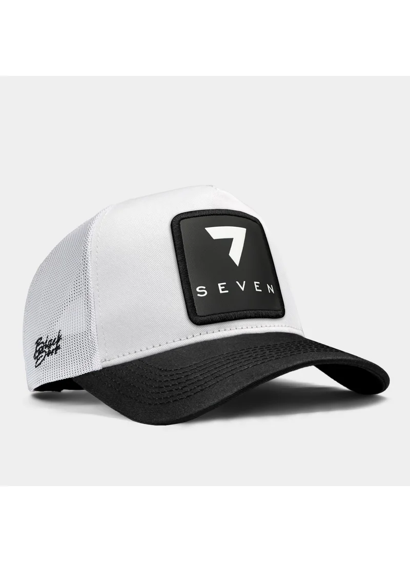 Black Börk V1 Trucker Number 7 - Unisex Black Peaked-White Hat with Code 5 Logo