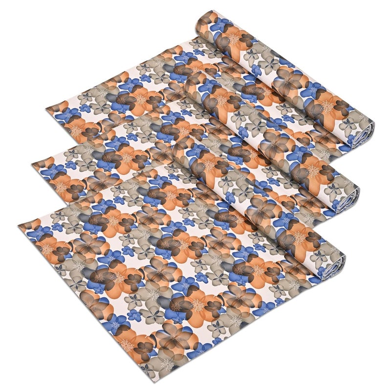 Kuber Industries Kuber Industries Pack of 3 Waterproof Wardrobe 5 Meters Shelf Liners for Kitchen Shelves Multipurpose Almari Fridge Cupboard Sheets for Wardrobe Flower Design Blue - Image 1