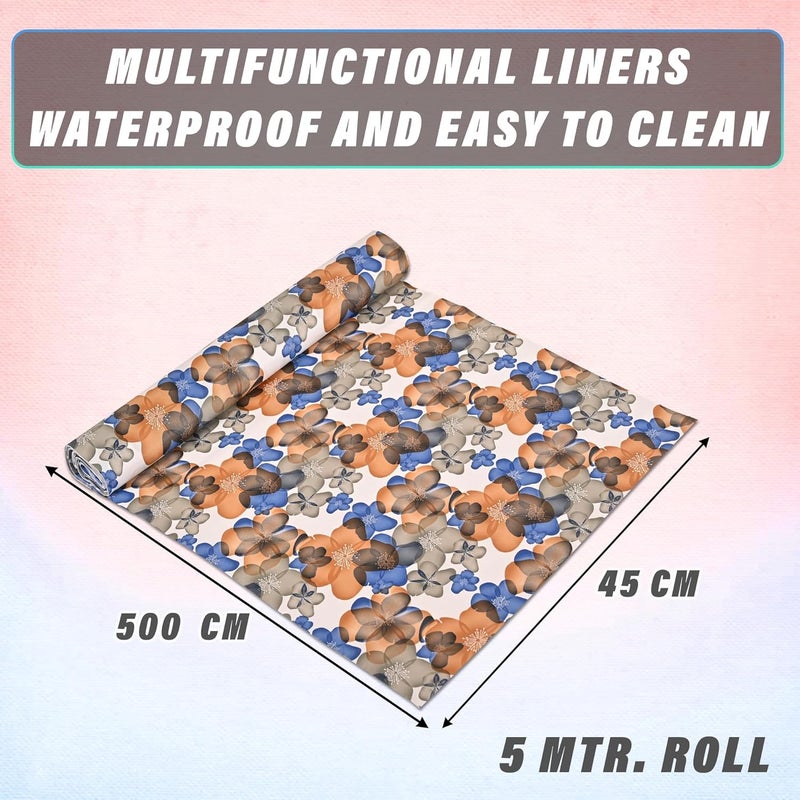 Kuber Industries Kuber Industries Pack of 3 Waterproof Wardrobe 5 Meters Shelf Liners for Kitchen Shelves Multipurpose Almari Fridge Cupboard Sheets for Wardrobe Flower Design Blue - Image 2