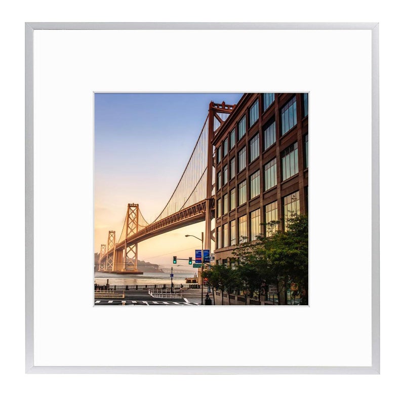 Frametory, 12x12 Aluminum Picture Frame - 12 x 12 Silver Frame with Removable Mat for 8 x 8 Photo - 12 by 12 Durable Metal Frame with Real Glass - Sawtooth Hanger for Easy Wall Display - 1 Pack