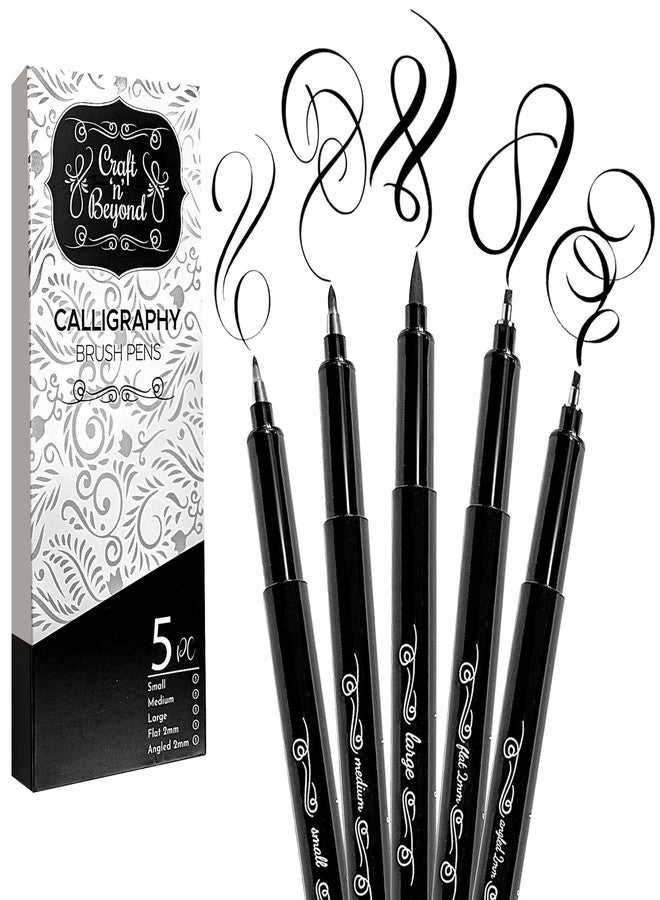 Craft 'n' Beyond Calligraphy Brush Pens Pack of 5 Markers for Hand Lettering, Art Drawing, Sketching, Scrapbooking, Writing, Journaling tip - Beginner Kit with Fadeproof Black Ink - Image 1