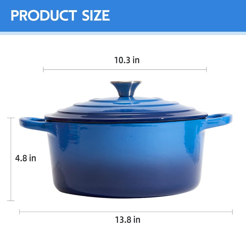 Alathote 6 Quart Dutch Oven Enameled Cast Iron with Lid - Big Dual Handles - Oven Safe up to 500°F - Classic Round Pot for Versatile Cooking Blue - Image 5