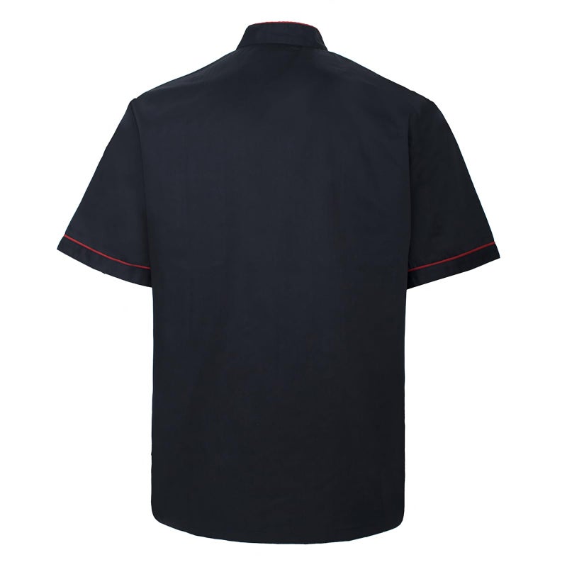 TopTie Unisex Short Sleeve Chef Coat Jacket, Black with Red - Image 2