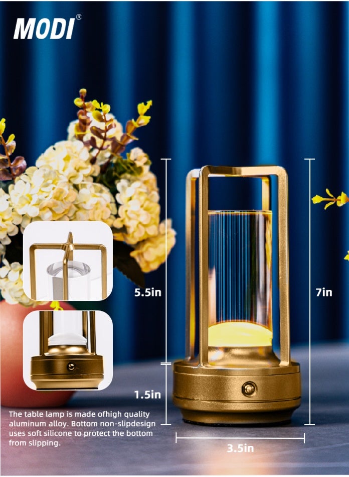 مودي مصباح طاولة LED مع تحكم باللمس، 3 وات، بطارية قابلة لإعادة الشحن 2000 مللي أمبير/ساعة، سطوع قابل للتعديل، تصميم عصري من الألومنيوم، ذهبي - Image 5
