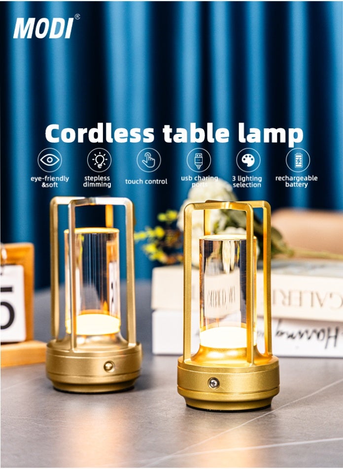 مودي مصباح طاولة LED مع تحكم باللمس، 3 وات، بطارية قابلة لإعادة الشحن 2000 مللي أمبير/ساعة، سطوع قابل للتعديل، تصميم عصري من الألومنيوم، ذهبي - Image 4