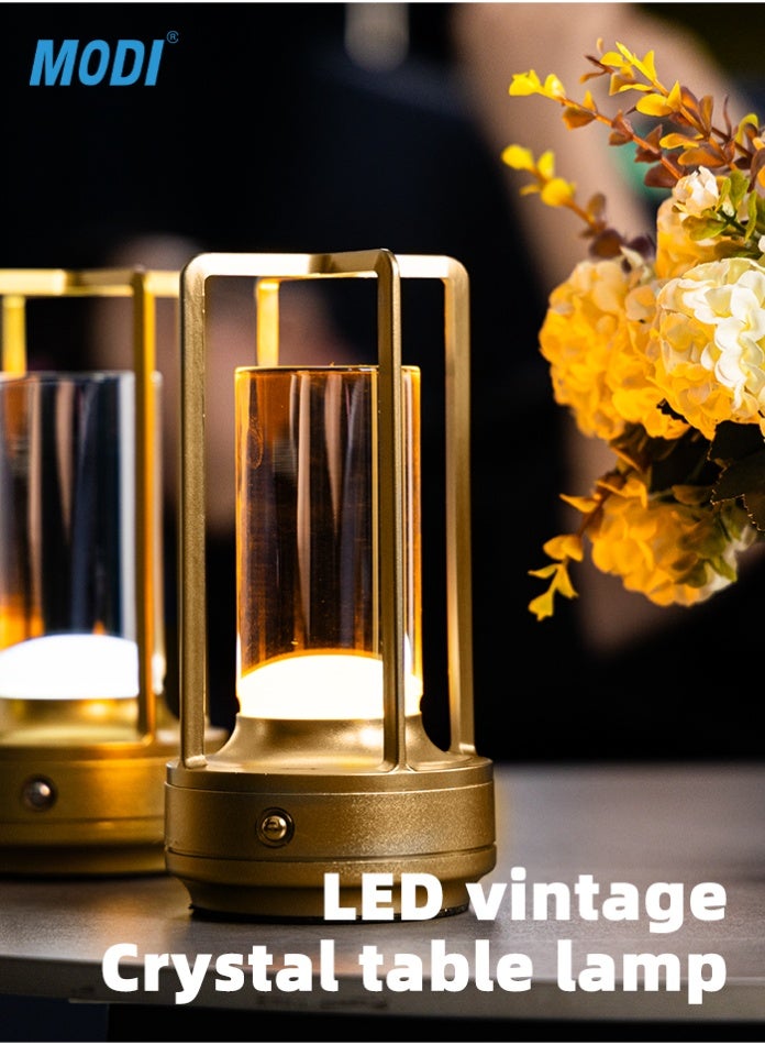 مودي مصباح طاولة LED مع تحكم باللمس، 3 وات، بطارية قابلة لإعادة الشحن 2000 مللي أمبير/ساعة، سطوع قابل للتعديل، تصميم عصري من الألومنيوم، ذهبي - Image 1