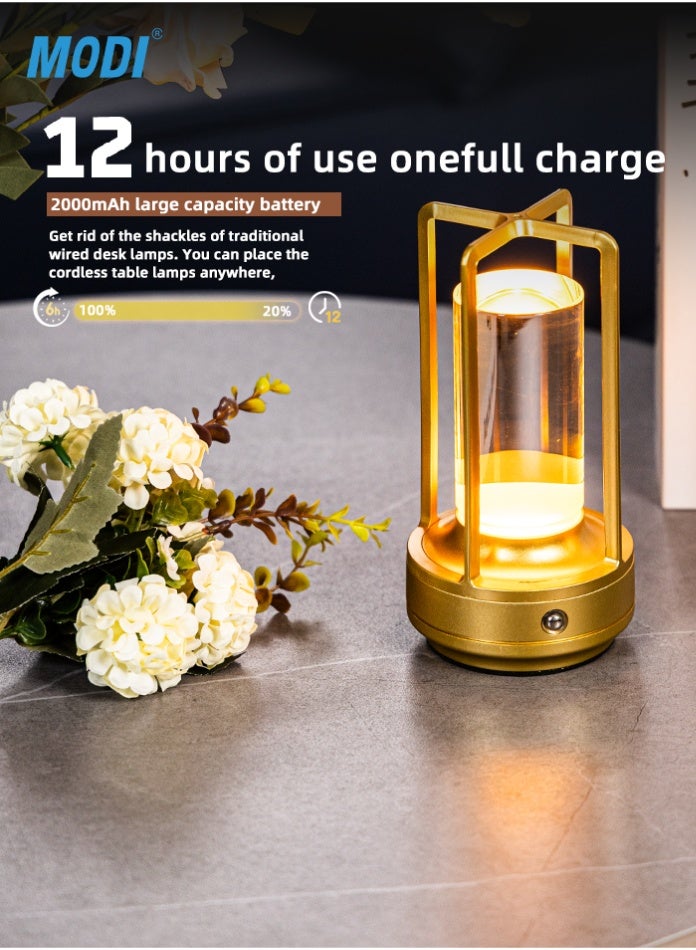 مودي مصباح طاولة LED مع تحكم باللمس، 3 وات، بطارية قابلة لإعادة الشحن 2000 مللي أمبير/ساعة، سطوع قابل للتعديل، تصميم عصري من الألومنيوم، ذهبي - Image 3