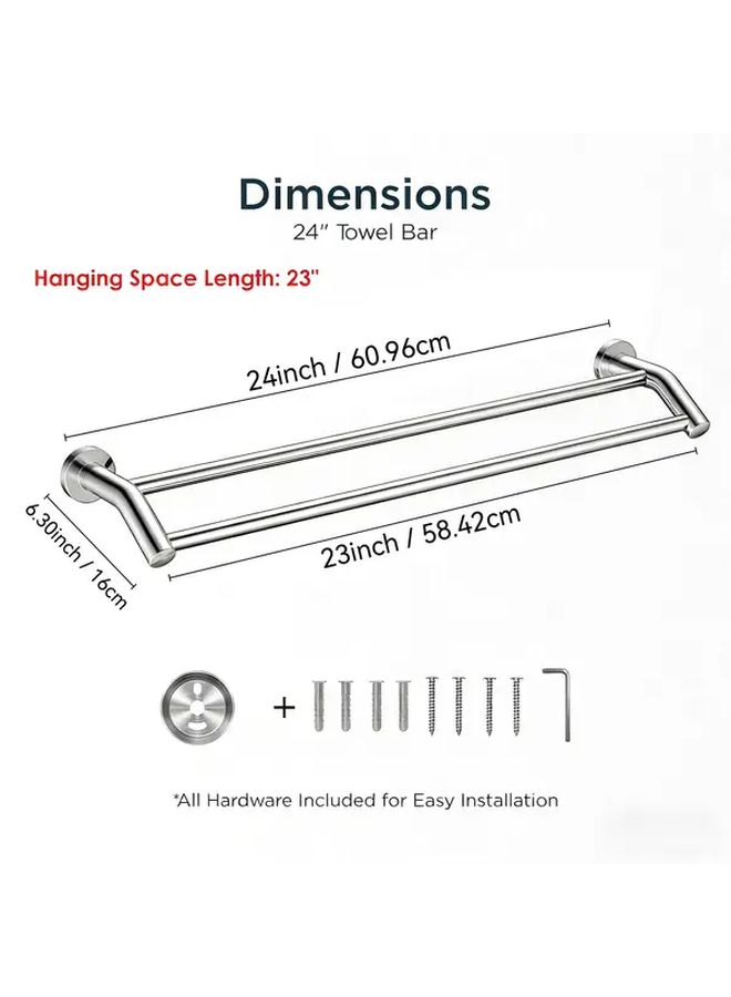 24 Inch SUS304 Stainless Steel Double Towel Bar Wall Mounted No Drill - Image 2