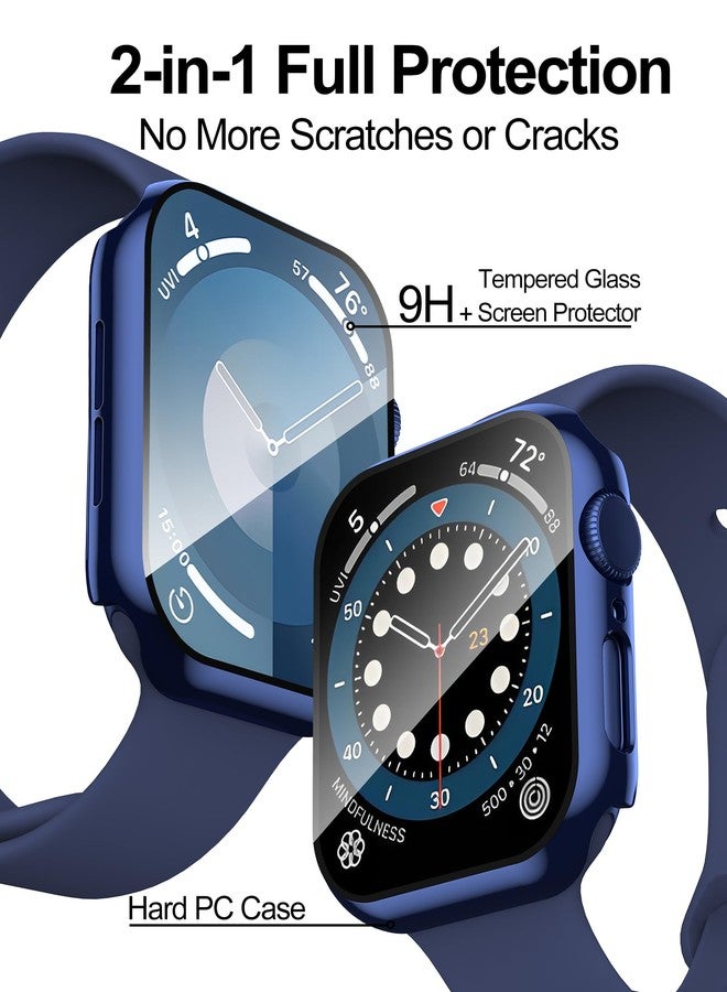 Smiling 2 Pack Case Built in Tempered Glass Screen Protector Compatible with Apple Watch SE 2 (2024)/SE/Series 6/Series 5/Series 4 44mm, Hard PC Case Overall Protective Cover-1 Black + 1 Blue - Image 2