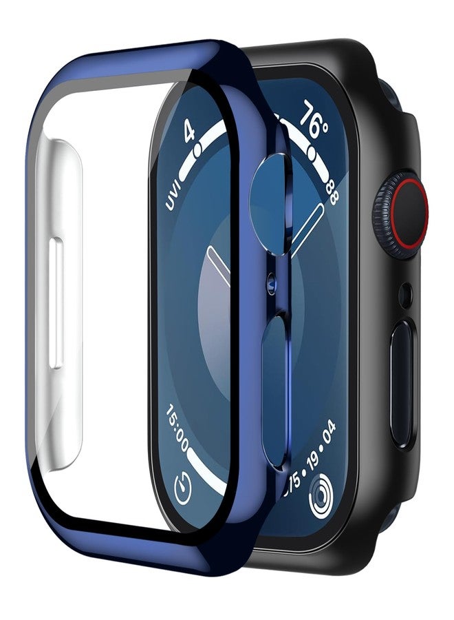 Smiling 2 Pack Case Built in Tempered Glass Screen Protector Compatible with Apple Watch SE 2 (2024)/SE/Series 6/Series 5/Series 4 44mm, Hard PC Case Overall Protective Cover-1 Black + 1 Blue - Image 1