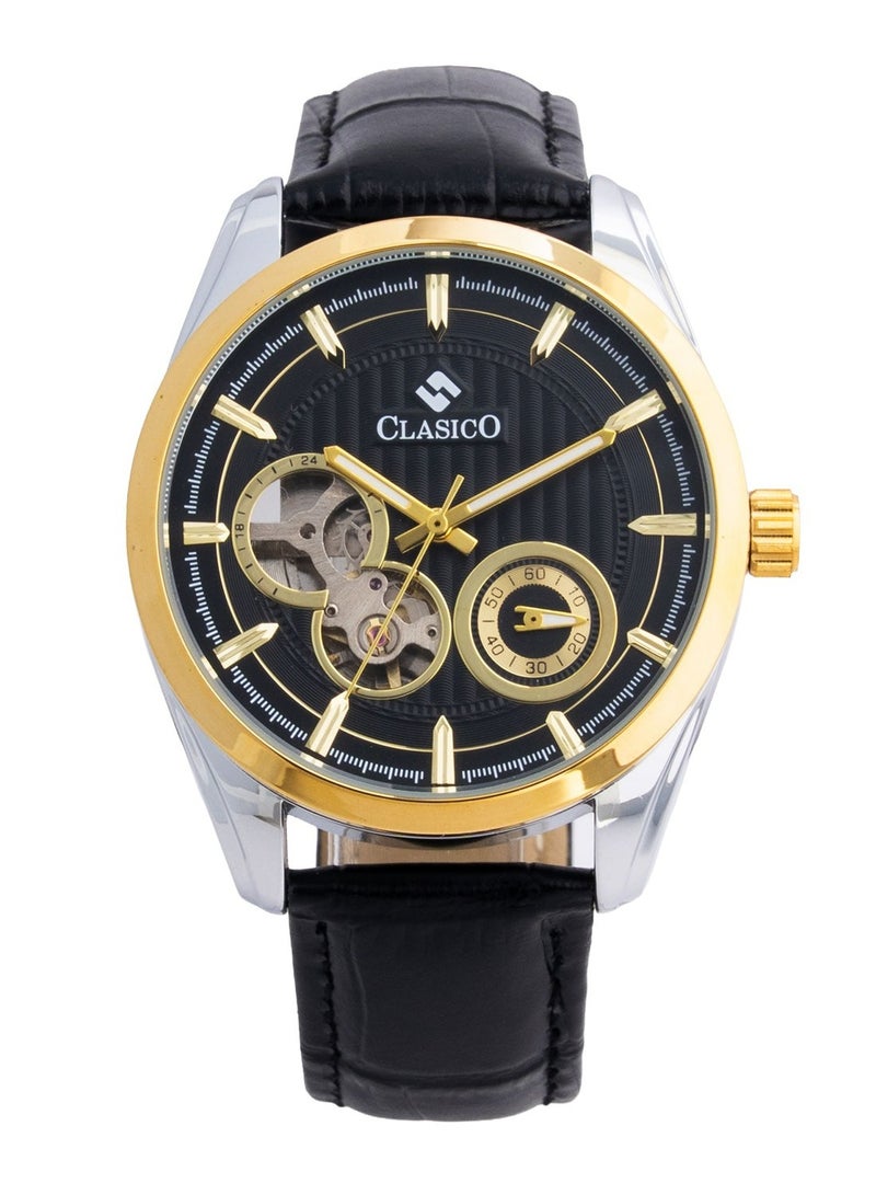 Clasico Elite Men's Open Heart Skeleton Leather Strap Watch – Automatic Mechanical Movement | Genuine Leather Band | Luxury Business Wrist Watch for Men - Image 1