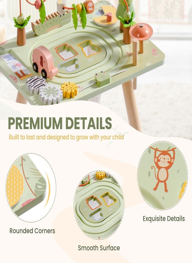 ROBUD Activity Table, 11-in-1 Montessori Learning Table with Bead Maze, Gears, Track, Shape Matching, Storage & More, Wooden Montessori Toys for Toddler, Educational Gift for Baby Boys Girls, Green - Image 3