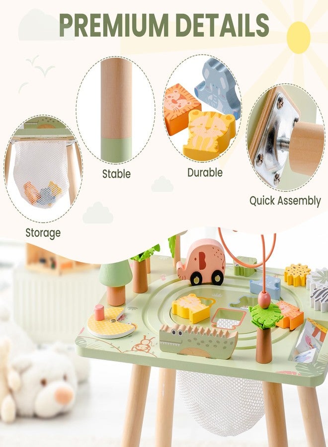 ROBUD Activity Table, 11-in-1 Montessori Learning Table with Bead Maze, Gears, Track, Shape Matching, Storage & More, Wooden Montessori Toys for Toddler, Educational Gift for Baby Boys Girls, Green - Image 2