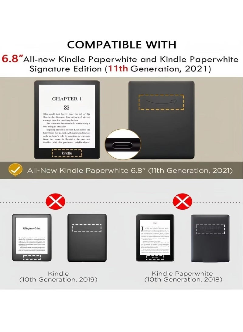 Captaintech Slimshell Case for 6.8 Kindle Paperwhite 11th Gen 2021 and Kindle Paperwhite Signature Edition, Lightweight PU Leather E Reader Cover, Auto Sleep Wake, Golden Bookshelf Design - Image 2