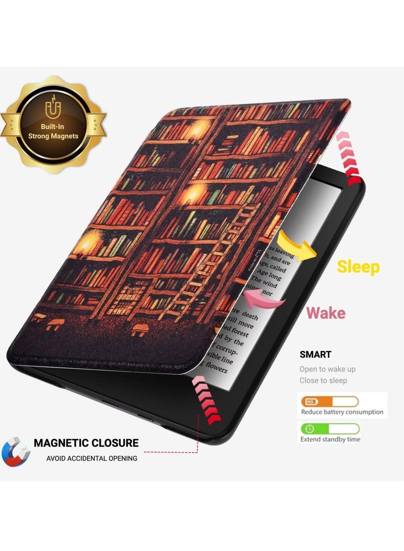 Captaintech Slimshell Case for 6.8 Kindle Paperwhite 11th Gen 2021 and Kindle Paperwhite Signature Edition, Lightweight PU Leather E Reader Cover, Auto Sleep Wake, Golden Bookshelf Design - Image 4