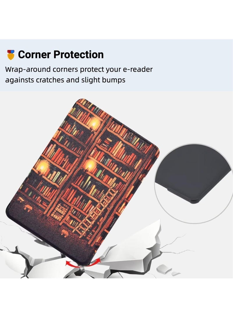 Captaintech Slimshell Case for 6.8 Kindle Paperwhite 11th Gen 2021 and Kindle Paperwhite Signature Edition, Lightweight PU Leather E Reader Cover, Auto Sleep Wake, Golden Bookshelf Design - Image 5