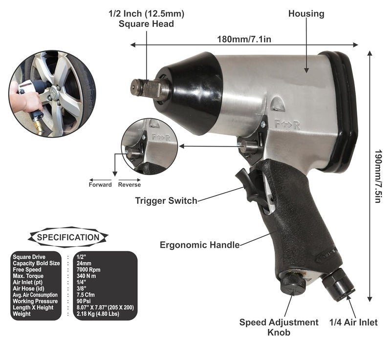Digital Craft 12 Air Wrench Pneumatic Impact Wrench Car Repairing Impact Wrench Tools Pneumatic Impact Wrench KitAir Blow GunRatchet Handle 12 - Image 2