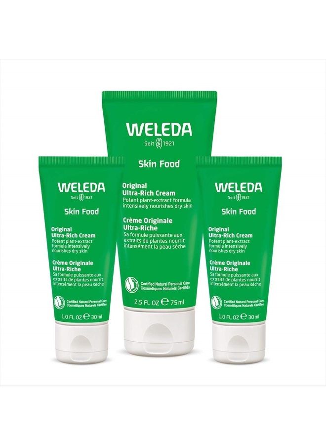 Weleda كريم الجسم الأصلي فائق الغنى من سكين فود، مجموعة من 3 قطع، 2.5 أونصة سائلة (عبوة من 1)، 1 أونصة سائلة (عبوة من 2)، مرطب غني بالنباتات وعناية بالشفاه مع البابونج والقطيفة - Image 1