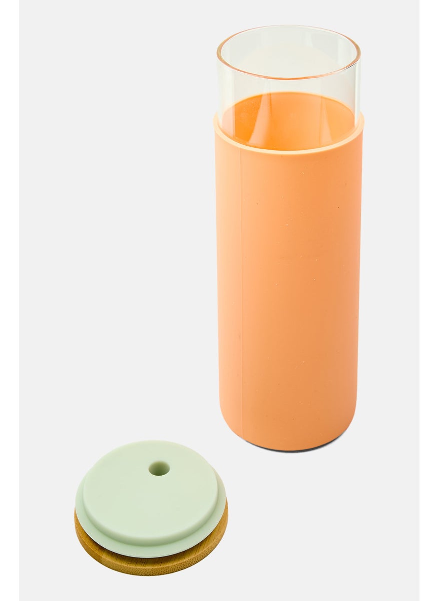 DesignWorks Ink Glass Water Bottle With Bamboo Cover 650 ml, Orange  - Image 2