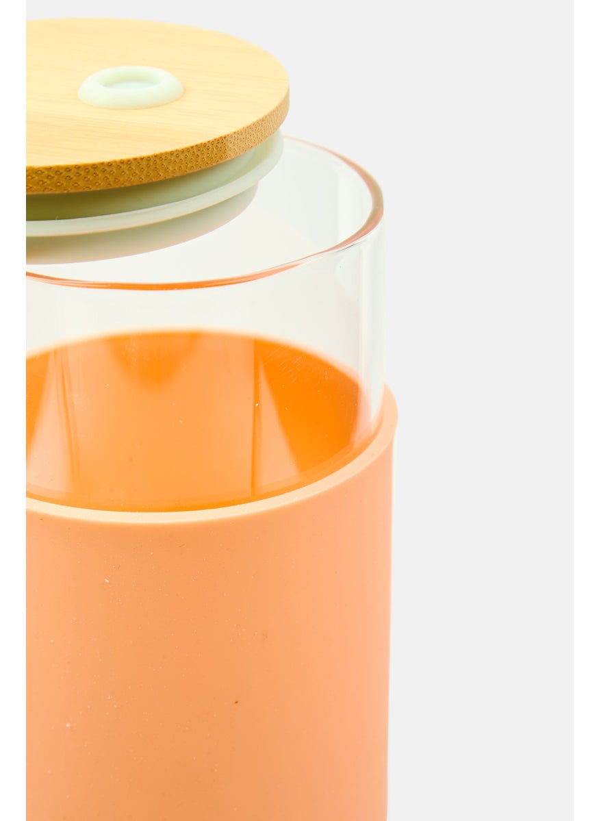 DesignWorks Ink Glass Water Bottle With Bamboo Cover 650 ml, Orange  - Image 3