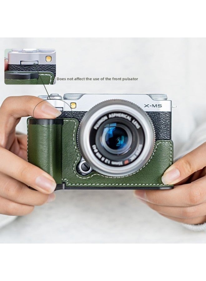 For Fuji Xm5 Handle Protective Case X100vi Handle Leather Case Camera Bag Base Shoulder Strap Quick Release Wrist Strap-Color:Handle X100vi Retro Green Leather Protective Case + Shoulder Strap - Image 4