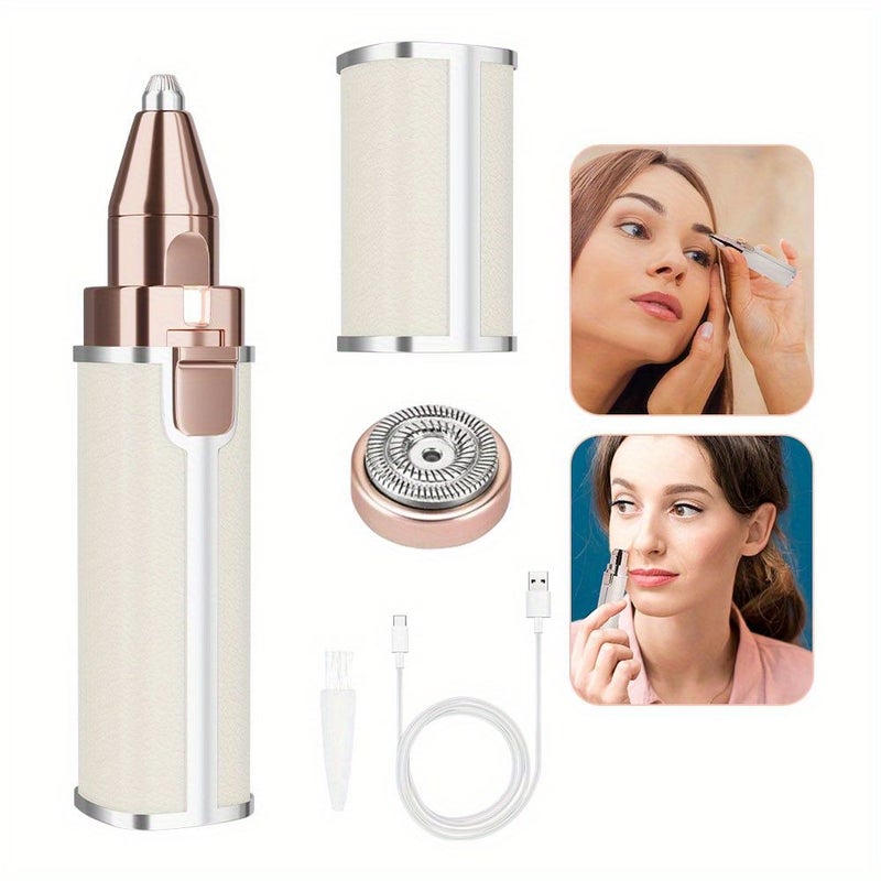 White Portable Painless Shaver For Women 2 In 1 Facial Hair Remover Lipstick Shaped Electric Eyebrow Trimmer Mini Eyebrow Glazing Device - Image 1
