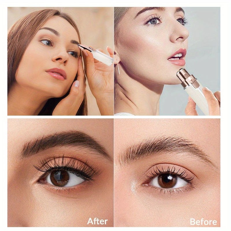 White Portable Painless Shaver For Women 2 In 1 Facial Hair Remover Lipstick Shaped Electric Eyebrow Trimmer Mini Eyebrow Glazing Device - Image 3