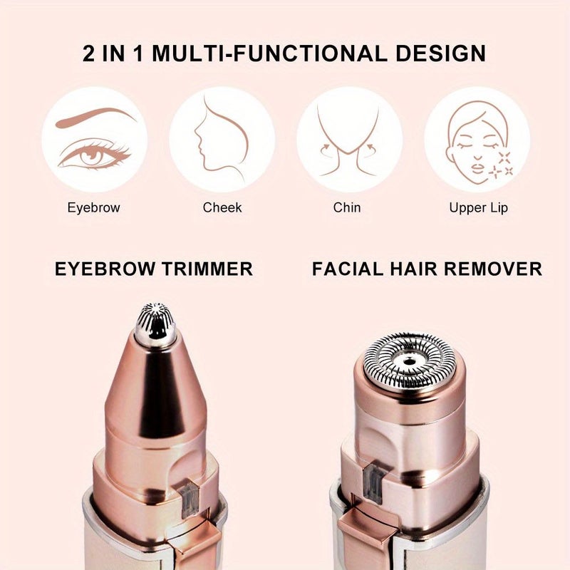 White Portable Painless Shaver For Women 2 In 1 Facial Hair Remover Lipstick Shaped Electric Eyebrow Trimmer Mini Eyebrow Glazing Device - Image 2