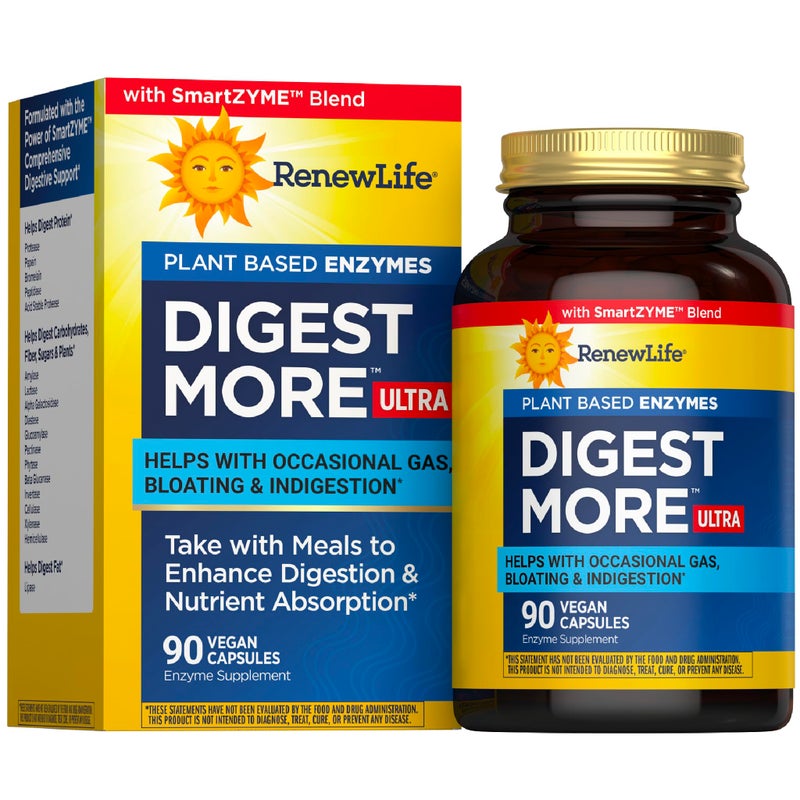 Renew Life Adult DigestMore Ultra Enzymes UltraStrength PlantBased Digestive Enzyme Formula for Men Women 90 Vegetarian Capsules - Image 3