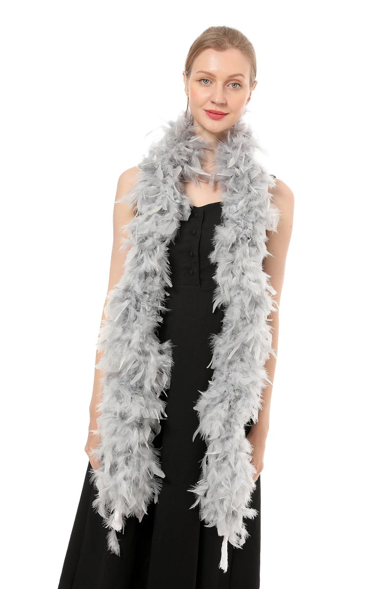 Flydreamfeathers 100 Gram 2 Yard Long Chandelle Feather Boa over 10 Colors, Great for Party, Wedding, Costume (Silver Grey Color) - Image 1