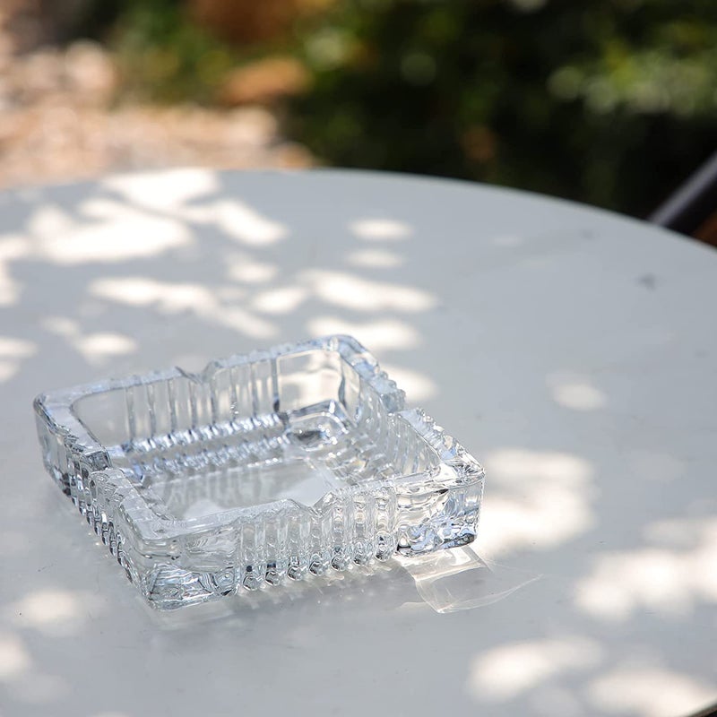 BINZO Crystal Glass Ash Tray, Tabletop Square Tray For Cigarettes, Ash Collectible For Car, Home, Office, Pack of 6 - Image 3