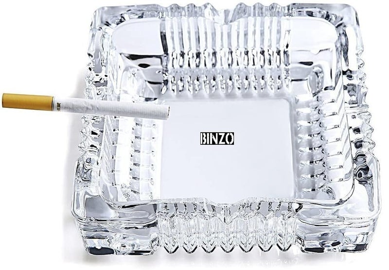 BINZO Crystal Glass Ash Tray, Tabletop Square Tray For Cigarettes, Ash Collectible For Car, Home, Office, Pack of 6 - Image 1