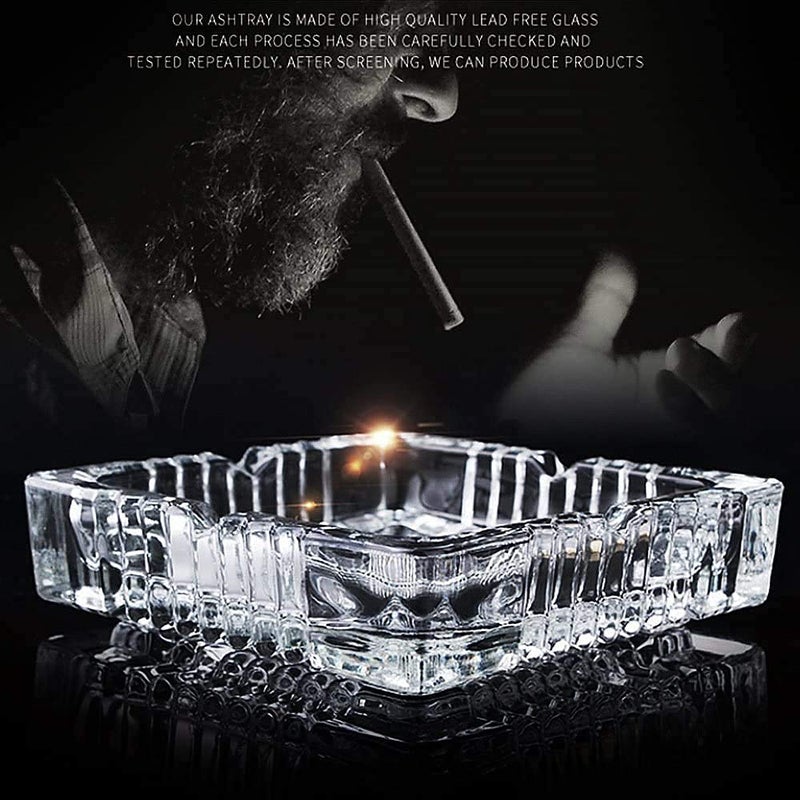 BINZO Crystal Glass Ash Tray, Tabletop Square Tray For Cigarettes, Ash Collectible For Car, Home, Office, Pack of 6 - Image 4
