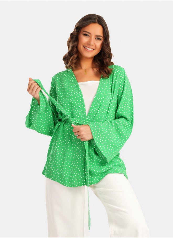 Clue Dotted Kimono with Flared Sleeves  - Image 1
