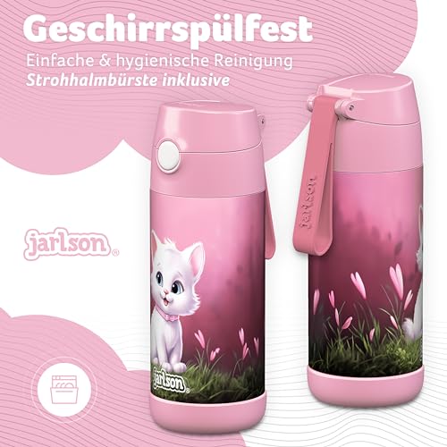 Jarlson® Charli Children's Stainless Steel Drinking Bottle with Straw - Thermos Flask 350 ml - TÜV Tested - BPA Free - Leak-Proof - Thermal Water Bottle for School, Nursery (Cat 'Neo') - Image 4