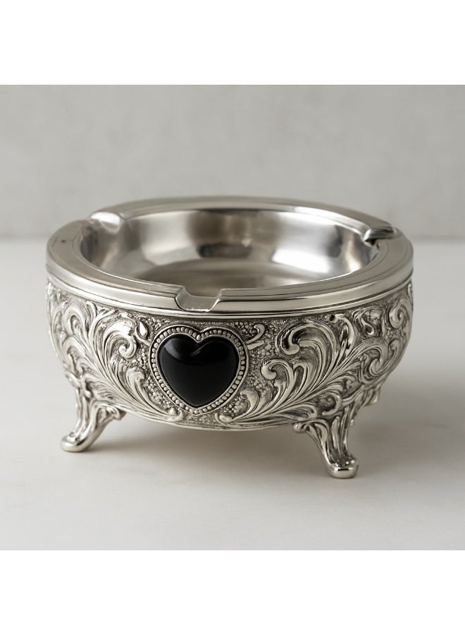Whynot Premium Antique Silver Ashtray with Black Gem – Heavy Alloy European Design - Image 1