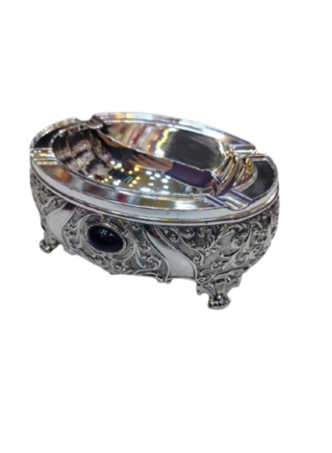 Whynot Premium Antique Silver Ashtray with Black Gem – Heavy Alloy European Design - Image 3
