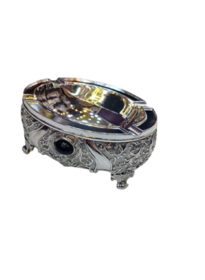 Whynot Premium Antique Silver Ashtray with Black Gem – Heavy Alloy European Design - Image 4